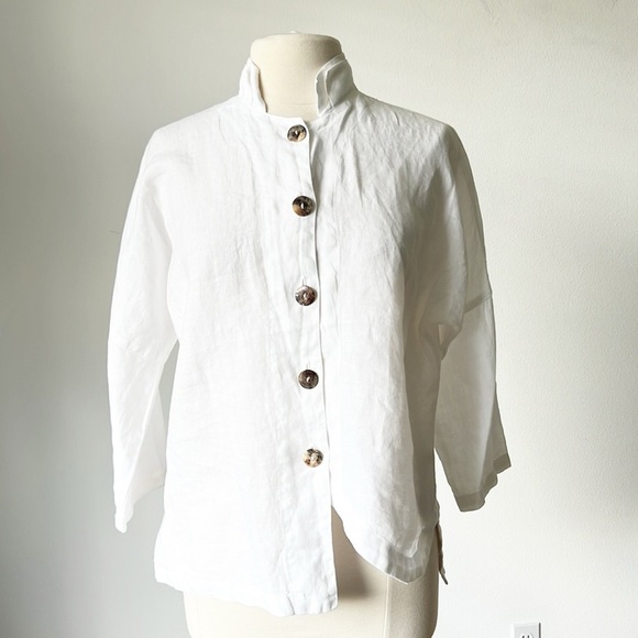 100% Linen White Button Down Shirt - Picture 1 of 16